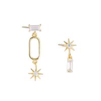 Asymmetric Earrings, 925 Sterling Silver, gold color plated, fashion jewelry & micro pave cubic zirconia & for woman 