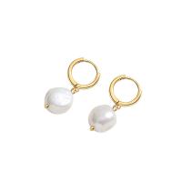 Huggie Hoop Drop Earring, 925 Sterling Silver, with Shell Pearl, plated, fashion jewelry & for woman 21.5mm 