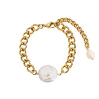 Bracelets de perles, Acier inoxydable 304, avec perle d'eau douce cultivée, avec 5cm chaînes de rallonge, Plaqué or 18K, bijoux de mode & pour femme, doré, 18.2mm .5 cm, Vendu par PC