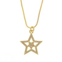 Cubic Zircon Micro Pave Brass Necklace, Star, gold color plated & micro pave cubic zirconia & for woman & hollow, gold Approx 17.7 Inch 