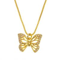 Cubic Zircon Micro Pave Brass Necklace, Butterfly, gold color plated & micro pave cubic zirconia & for woman & hollow, gold Approx 17.7 Inch 