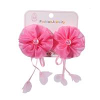 Children Hair Clip, Cloth, with Plastic Pearl & Iron, Bowknot, for children Random Color, 60mm 