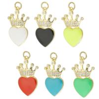 Enamel Brass Pendants, Heart, gold color plated, micro pave cubic zirconia Approx 3mm 