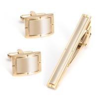 Brass Tie Clip Cufflink Set, gold color plated, for man, golden  