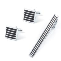 Brass Tie Clip Cufflink Set, silver color plated, for man & enamel, silver color  