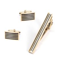 Brass Tie Clip Cufflink Set, gold color plated, for man & enamel, golden  