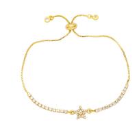 Cubic Zirconia Micro Pave Brass Bracelet, Star, gold color plated, micro pave cubic zirconia & for woman .4 Inch 