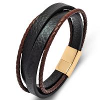 PU Leather Cord Bracelets, with 316L Stainless Steel, plated, fashion jewelry & multilayer & for man 