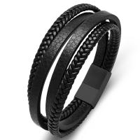 PU Leather Cord Bracelets, with 316L Stainless Steel, plated, fashion jewelry & multilayer & for man 