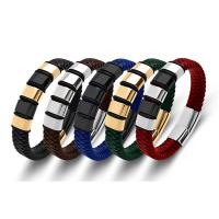 Pulseras de cordón de cuero artificial, con acero inoxidable 316L, chapado, Joyería & longitud diferente para la opción & para hombre, más colores para la opción, 12x6mm, Vendido por UD