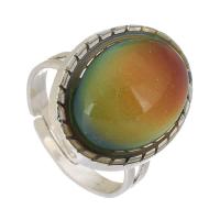 Emaille Stimmung Fingerring, Zinklegierung, mit Lampwork, Dom, silberfarben plattiert, Modeschmuck, Silberfarbe, 19x21mm,4mm, Größe:7, verkauft von PC