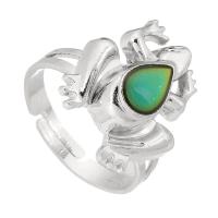 Emaille Stimmung Fingerring, Zinklegierung, mit Lampwork, Frosch, silberfarben plattiert, Modeschmuck, Silberfarbe, 16x18mm,4mm, Größe:7, verkauft von PC