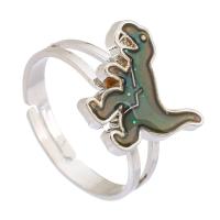 Emaille Stimmung Fingerring, Zinklegierung, mit Lampwork, Dinosaurier, silberfarben plattiert, Modeschmuck, Silberfarbe, 15x13mm,4mm, Größe:7, verkauft von PC