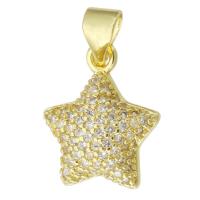 Cubique Pendentif en laiton zircon pavent, étoile, Placage de couleur d'or, pavé de micro zircon, plus de couleurs à choisir Environ 3mm, Vendu par PC