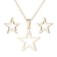 Fashion Stainless Steel Jewelry Sets, 304 Stainless Steel, Stud Earring & necklace, Star, Vacuum Ion Plating, 2 pieces & fashion jewelry & for woman cm 