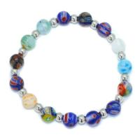 Pulseras de cristal de Murano, Millefiori Lampwork, con plástico recubierto de cobre, Esférico, para mujer, multicolor, 8mm,5mm, longitud:aproximado 17.1-18.4 cm, Vendido por UD