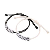 Pulseras para Parejas, Cordón de cera, con Acrílico, Redondo aplanado, 2 piezas & Ajustable & Joyería, en blanco y negro, 7x7mm, longitud:26 cm, Vendido por Par