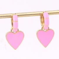 Huggie Hoop Drop Earring, Brass, Heart, gold color plated, for woman & enamel 27mm 