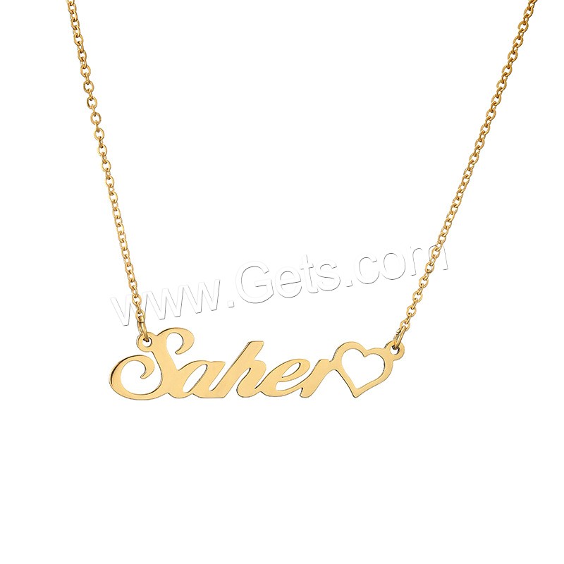 Collier de bijoux en acier inoxydable, Acier inoxydable 304, avec 1.97inch chaînes de rallonge, Placage ionique sous vide, Chaque texte personnalisé doit être inférieur à 10 lettres & bijoux de mode & pour femme, doré, Longueur:Environ 17.72 pouce, Vendu par PC