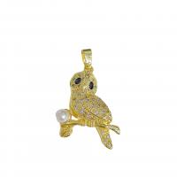 Cubique Pendentif en laiton zircon pavent, hibou, Placage de couleur d'or, styles différents pour le choix & pavé de micro zircon & pour femme & avec les perles en plastique Vendu par PC