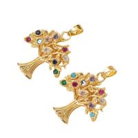 Cubique Pendentif en laiton zircon pavent, Arbre de vie, Placage de couleur d'or, pavé de micro zircon & creux, multicolore Vendu par PC