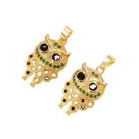 Cubique Pendentif en laiton zircon pavent, hibou, Placage de couleur d'or, pavé de micro zircon, Or Vendu par PC