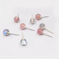 Edelstein Ohrstecker, 925 Sterling Silber, mit Mondstein & Strawberry Quartz, verschiedenen Materialien für die Wahl & für Frau & mit Strass, keine, 5mm, verkauft von Paar