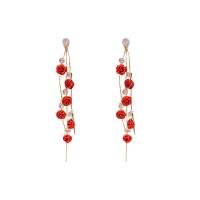 Fashion Fringe Earrings, Zinc Alloy, Rose, stoving varnish, for woman & with rhinestone 