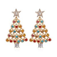 Pendientes de Navidad, aleación de zinc, Árbol de Navidad, Diseño de Navidad & Joyería & para mujer & con diamantes de imitación, 51x29mm, Vendido por Par