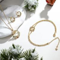 Strass Zink Legierung Schmuck Set, Zinklegierung, Stud Ohrring & Armband & Halskette, mit Verlängerungskettchen von 1.97inch, goldfarben plattiert, Weihnachts-Design & drei Stücke & Modeschmuck & für Frau & mit Strass, 13x20mm, Länge:ca. 17.72 ZollInch, ca. 7.09 ZollInch, verkauft von setzen