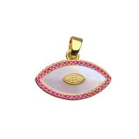 Cubique Pendentif en laiton zircon pavent, avec coquille blanche, oeil de cheval, Placage de couleur d'or, pavé de micro zircon & pour femme, plus de couleurs à choisir Vendu par PC