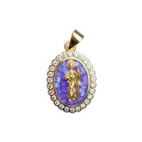 Cubique Pendentif en laiton zircon pavent, avec coquille, ovale, Placage de couleur d'or, pavé de micro zircon & pour femme, plus de couleurs à choisir Vendu par PC