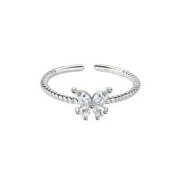 Anneau de diamant d'alliage de zinc sans nickel, papillon, Placage de couleur argentée, bijoux de mode & pour femme & avec strass, argent, Diamètre inté Environ 16mm, Vendu par PC