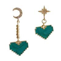 Asymmetric Earrings, Zinc Alloy, Heart, gold color plated, fashion jewelry & for woman & with rhinestone, golden, 50mm,30mm 