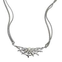 Titanium Steel Jewelry Necklace, with Resin & Zinc Alloy, with 6cm extender chain, Spider Web, silver color plated, Double Layer & fashion jewelry & for woman, silver color cm 