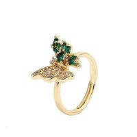 Cubic Zirconia Micro Pave Brass Finger Ring, Butterfly, gold color plated, Adjustable & micro pave cubic zirconia & for woman 