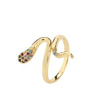 Cubic Zirconia Micro Pave Brass Finger Ring, Snake, real gold plated, Adjustable & micro pave cubic zirconia & for woman 