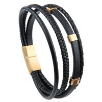 Microfiber PU Bracelet, with 316L Stainless Steel, Vacuum Plating, multilayer & for man 