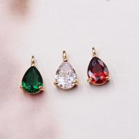 Cubic Zirconia Brass Pendants, Teardrop, 18K gold plated, micro pave cubic zirconia 