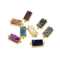 Ágata natural Druzy Conector, Ágata de cuarzo de hielo, con metal, Rectángular, chapado en color dorado, Bricolaje & 1/1 aro, más colores para la opción, 9x19.5mm, Vendido por UD