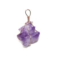 Natural Quartz Pendants, Amethyst, with Brass, irregular, gold color plated, Unisex, purple, 15-25x40-50mm 