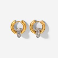 Huggie Hoop Drop Earring, Acier inoxydable 304, Plaqué or 18K, bijoux de mode & pavé de micro zircon & pour femme, doré, 23.5mm,19*4mm, Vendu par paire