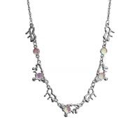 Collier de bijoux de titane, Acier titane, avec Opaline & alliage de zinc, avec 6cm chaînes de rallonge, Placage de couleur argentée, bijoux de mode & pour femme, argent cm, Vendu par PC