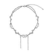 Collier de bijoux de titane, Acier titane, avec Opaline & alliage de zinc, avec 6cm chaînes de rallonge, Placage de couleur argentée, bijoux de mode & pour femme, argent, 40mm cm, Vendu par PC