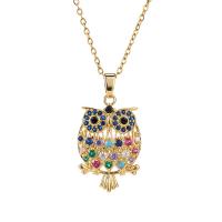 Collier en laiton cubique Zircon Micro Pave, hibou, Plaqué d'or, pavé de micro zircon & pour femme, multicolore Environ 17.7 pouce, Vendu par PC