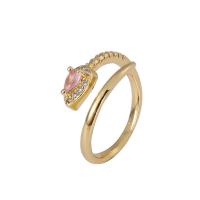 Cubic Zirconia Micro Pave Brass Finger Ring, Snake, real gold plated, Adjustable & micro pave cubic zirconia & for woman 