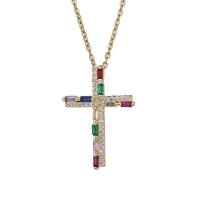 Collier en laiton cubique Zircon Micro Pave, croix, Plaqué d'or, pavé de micro zircon & pour femme, plus de couleurs à choisir Environ 17.7 pouce, Vendu par PC