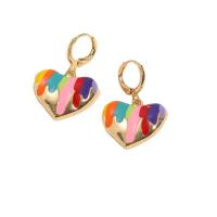 Huggie Hoop Drop Earring, laiton, coeur, Plaqué d'or 14K, bijoux de mode & pour femme & émail, multicolore Vendu par paire