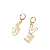 Huggie Hoop Drop Earring, laiton, lettre, Plaqué d'or 14K, bijoux de mode & pour femme & creux Vendu par paire