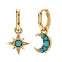 Huggie Hoop Drop Earring, laiton, avec turquoise, Plaqué d'or 14K, bijoux de mode & pour femme, 13mm, Vendu par paire